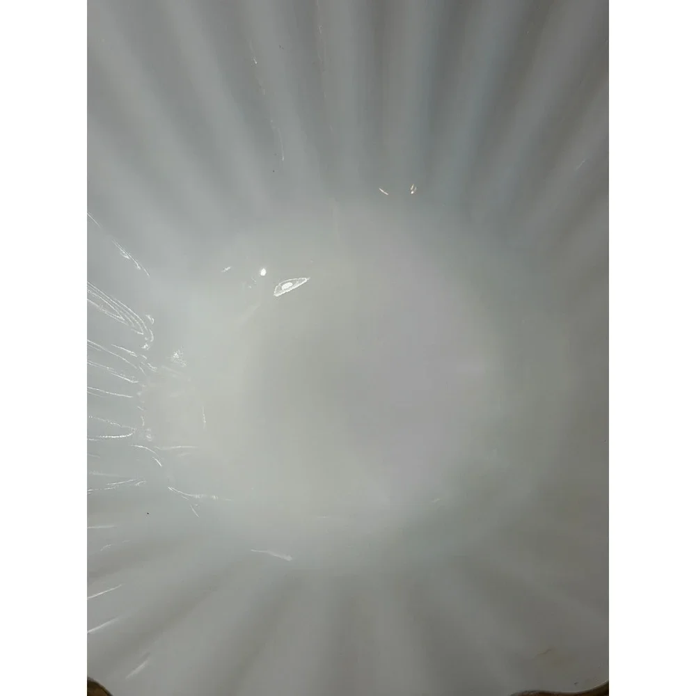 Vintage Fire-King Milk Glass Ribbed Bowl Scalloped Gold Trim Mid-Century Modern